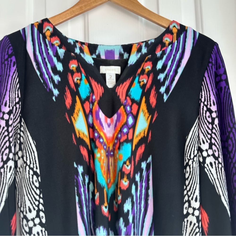 Women Chico's Multicolor Abstract Shift Dress EUC - Picture 3 of 6